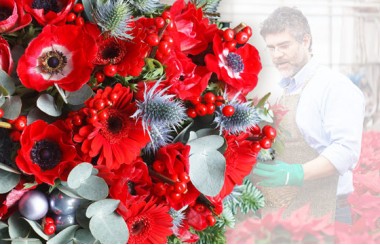 L'Agitateur Floral | image du Bouquet Surprise de Noël tons rouge et argent