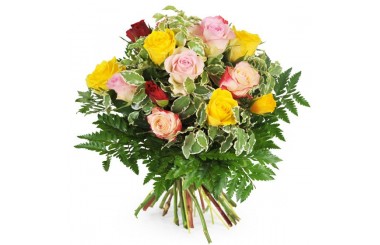 L'Agitateur Floral | image du bouquet rond de roses multicolores Dame Rose