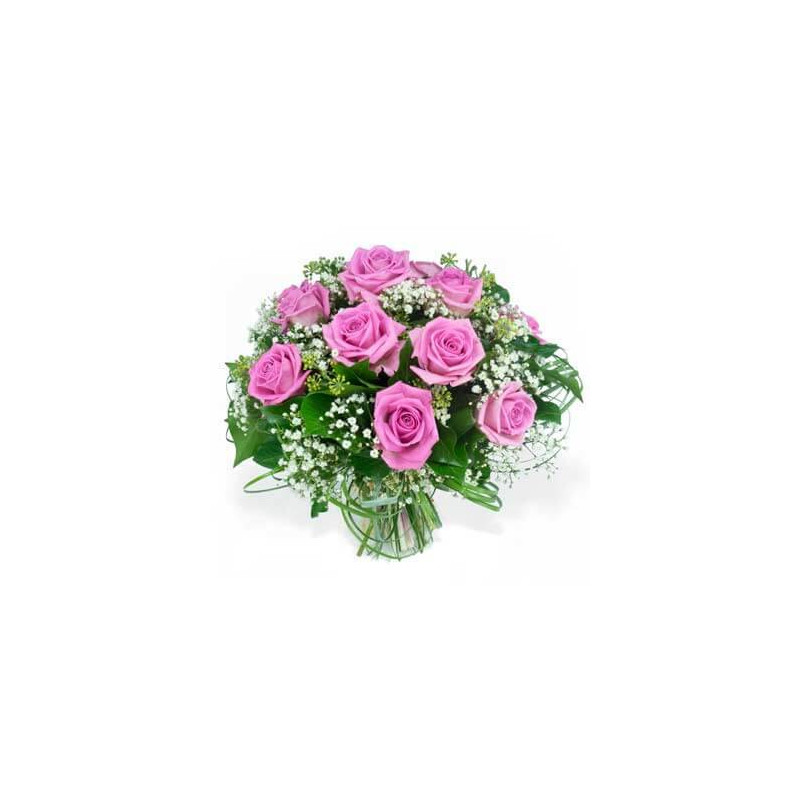 L'Agitateur Floral | image du bouquet de roses roses et gypsophile pluie de roses