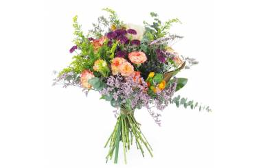 Image principale : Bouquet champêtre violet & orange "Bucarest"| L'Agitateur Floral