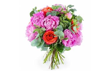 Image principale du bouquet de rose & pivoine "Orange Pivoines" | L'Agitateur Floral